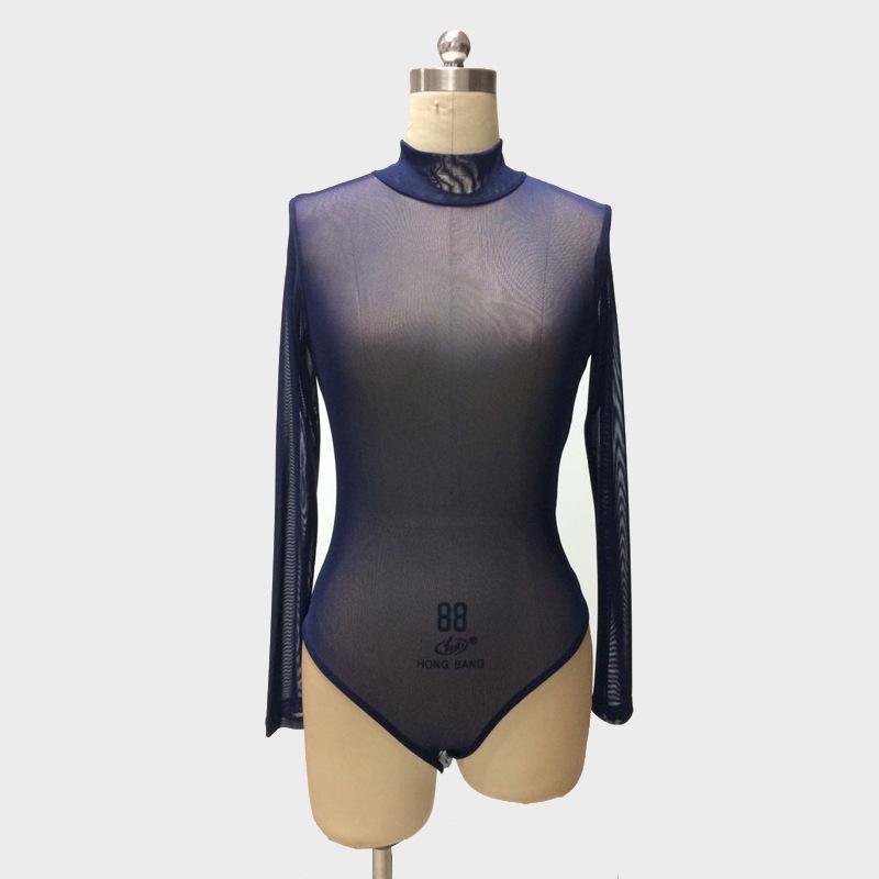 Σέξι Ολόσωμη Φόρμα με Διχτυωτό Μπάλωμα και Μακρύ Μανίκι για Γυναίκες - Ρούχο για Νυχτερινό Κέντρο & Χορευτική Παράσταση