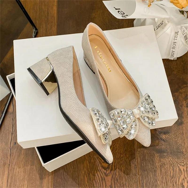 Tacones Altos de Mujer con Pedrería Punta Fina Tacón Grueso Zapatos de una Sola Pieza Zapatos de Fiesta Oficina Boda Talla Grande 35-43 Zapatos de Mujer