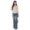 Xiangying Women's Off-Shoulder 3D Floral Mesh Long Sleeve Slim Top