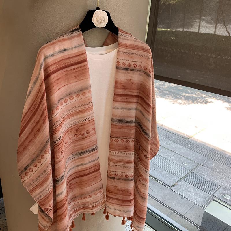 Women Bohemian Ethnic Style Lightweight Sunscreen Scarf For Outdoor Travel Daily Wear