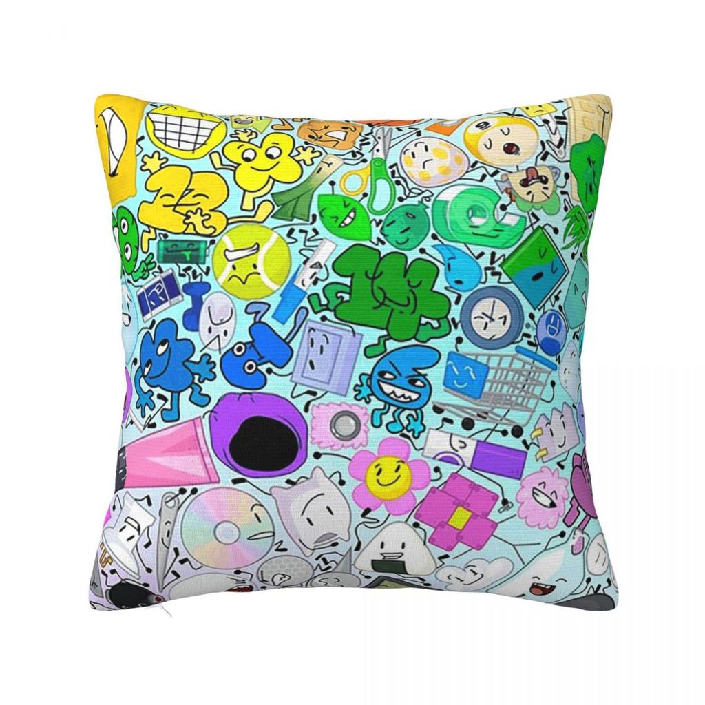 BFDI All Characters Square Pillowcase Pillow Cover Polyester Cushion Zip Decorative Comfort Throw Pillow for Home Living Room