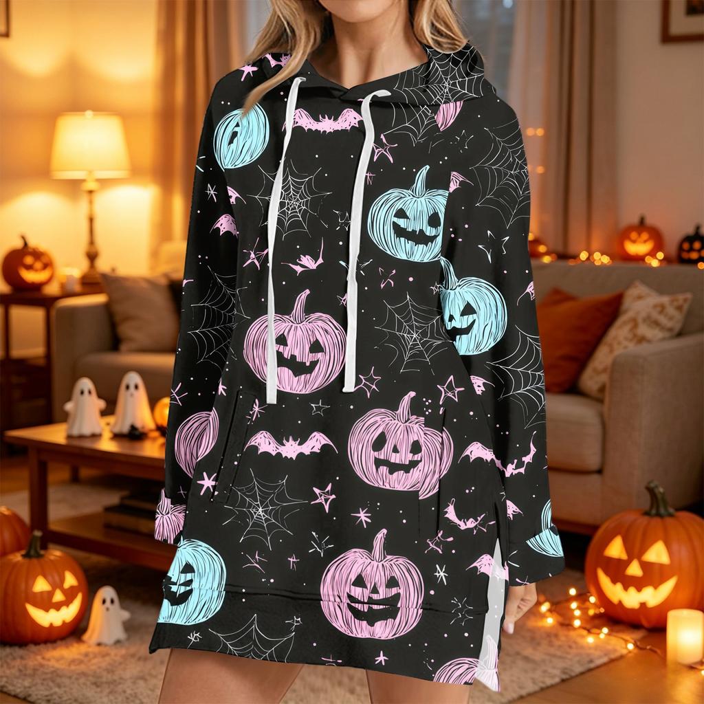 Women's Casual Long Sleeve Halloween Print Hoodie Pullover for Holiday Party