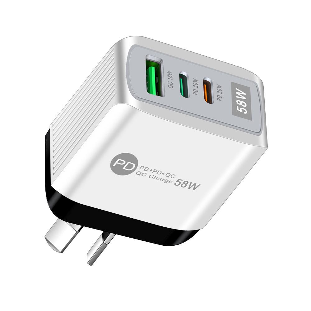58W Dual Fast Charger with 2PD + QC3.0 for EU, US, UK, AU Plugs