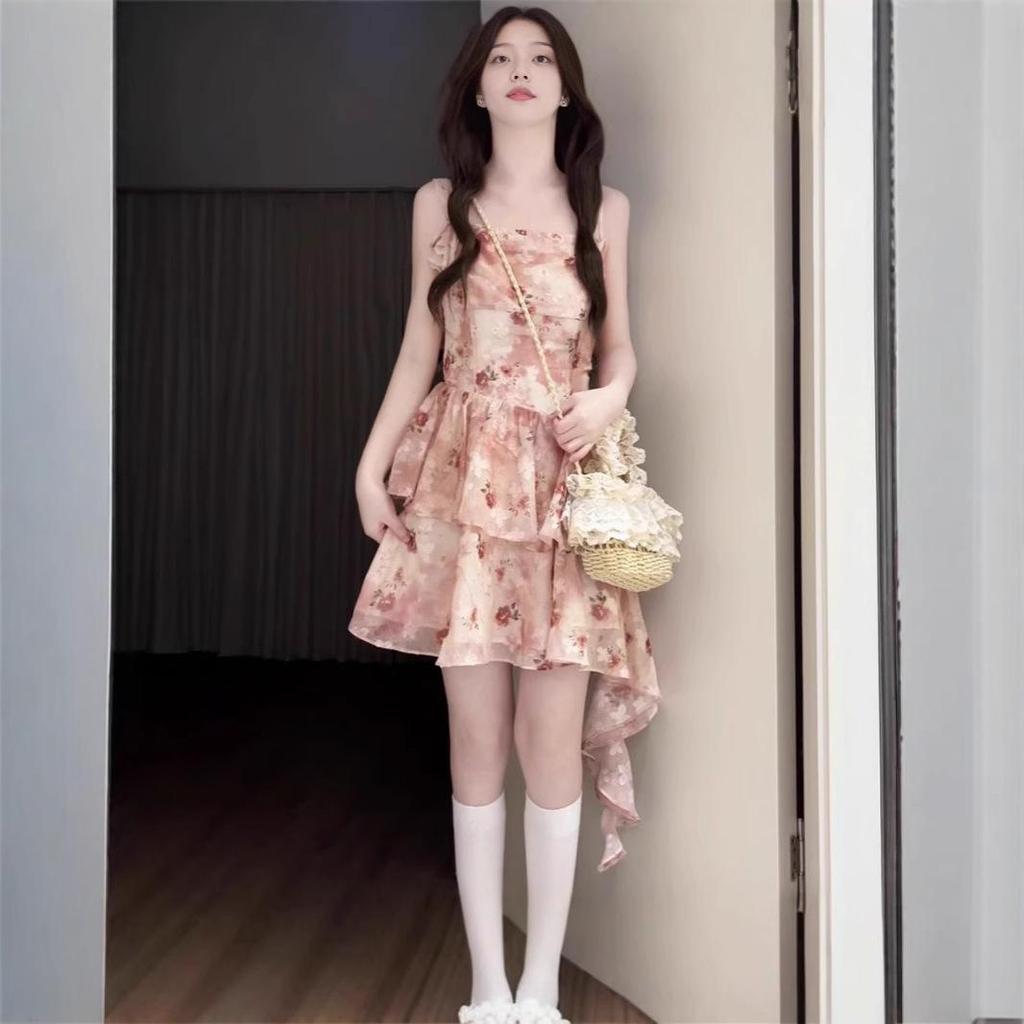 Atmosphere Floral Spaghetti Strap Dress & Cardigan Set - Sweet Spring/Summer Waist-Hugging Skirt