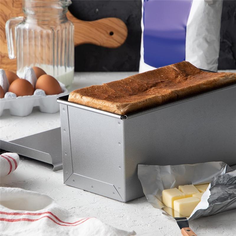 ABNO Прямоугольная форма для выпечки хлеба с крышкой, Антипригарная форма для выпечки длинного хлеба, Форма для выпечки хлеба «пуллман» для домашнего хлеба, Вместимость теста серебряный