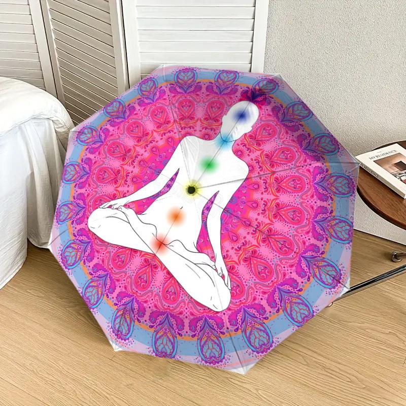 1pc Chakra Meditation Mandala Art Umbrella with Plastic Handle,Suitable for All Seasons Home Travel Outdoor UmbrellaDD212