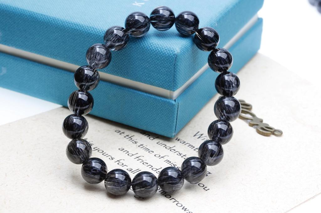 Black Rutilated Quartz Power Protection from Good Brazilian Natural Prayer Beads Black Rutilated Quartz [K.KOUOKU] Bracelet, Stone, Evil, Luck, Stone,