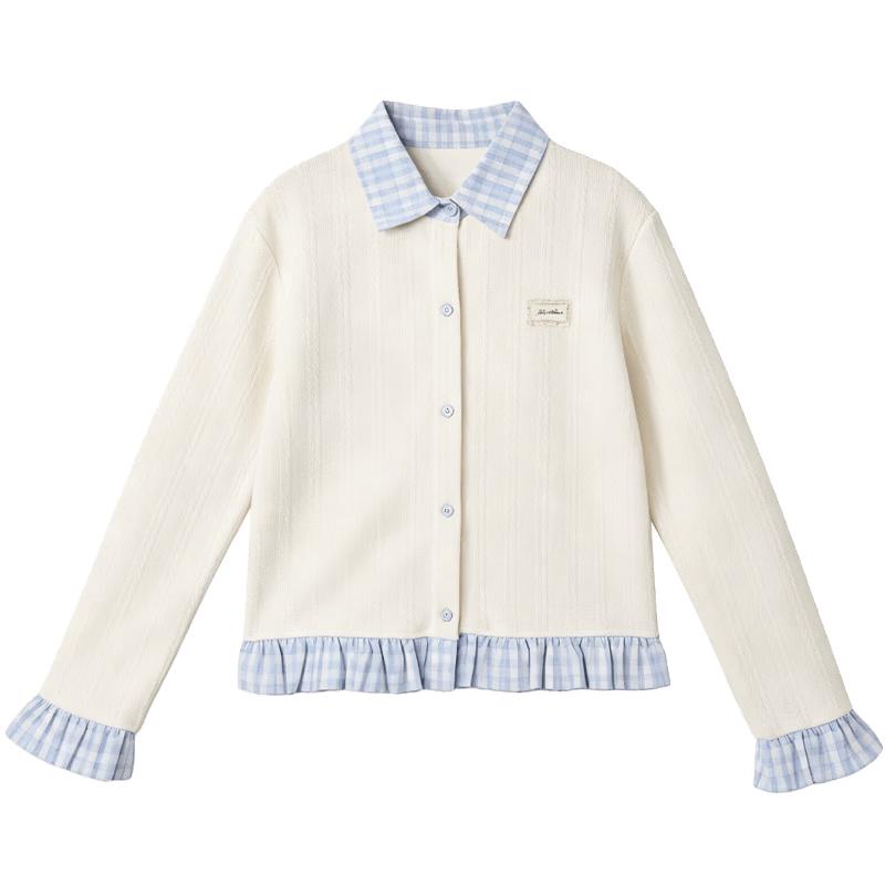 Girls' Academy Style Plaid Patchwork Knit Cardigan