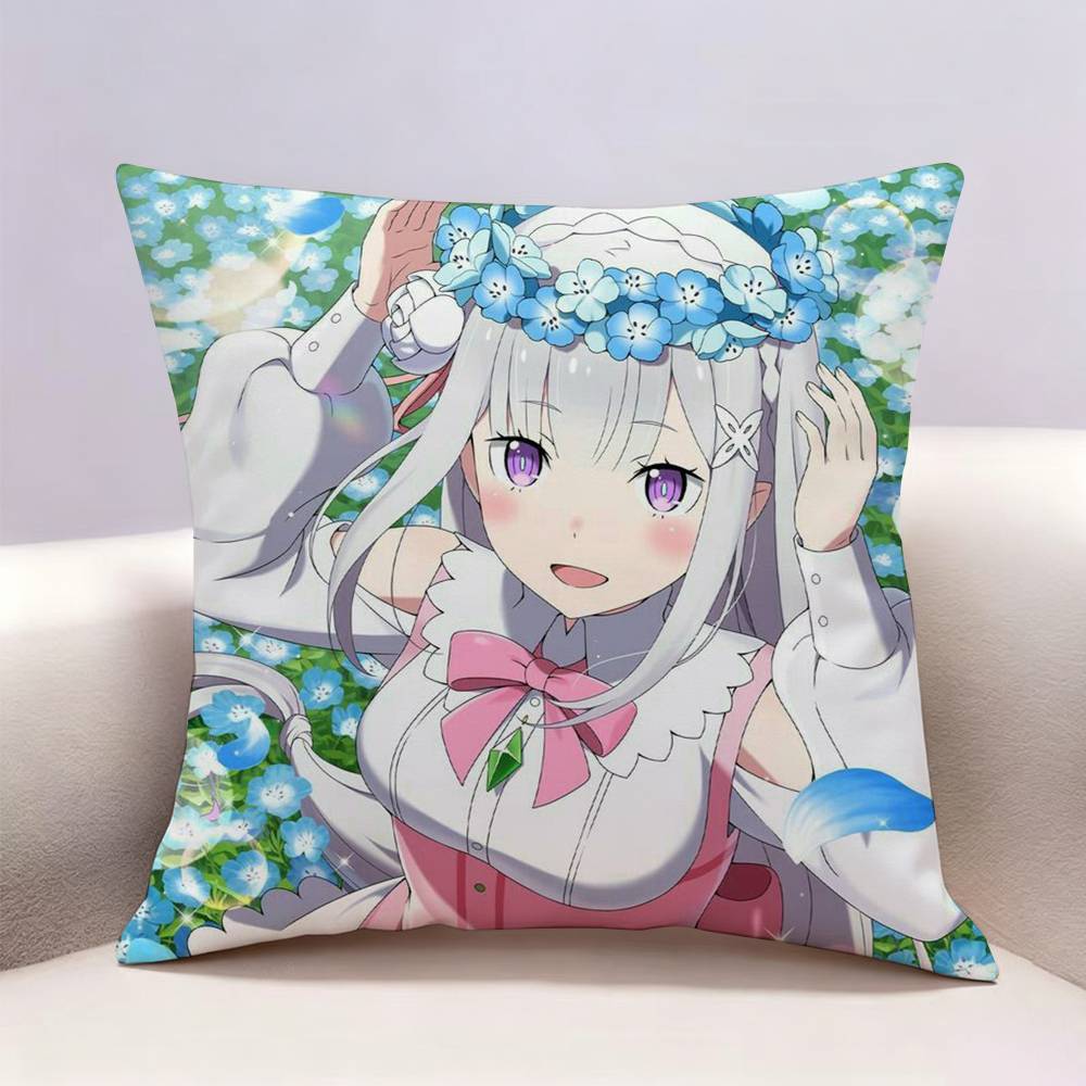 Anime Re ZZero Emilia Doublesided Print Pillow Case Pattern Printed Pillowcase For Living Room Sofa Cushion Cover