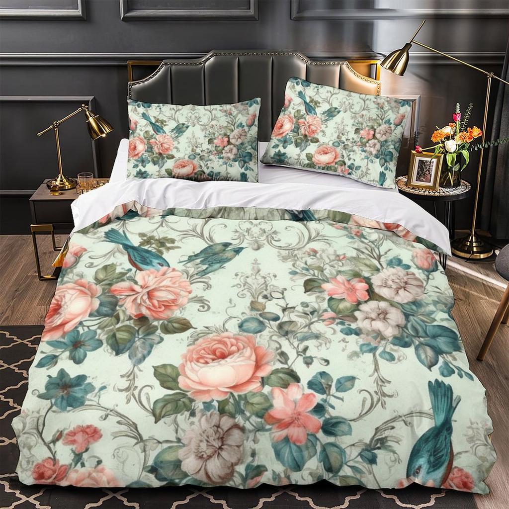 3D Digital Printing Hand-Painted Flower Series Quilt Cover Pillowcase Two Or Three-Piece Set Polyester Abraded