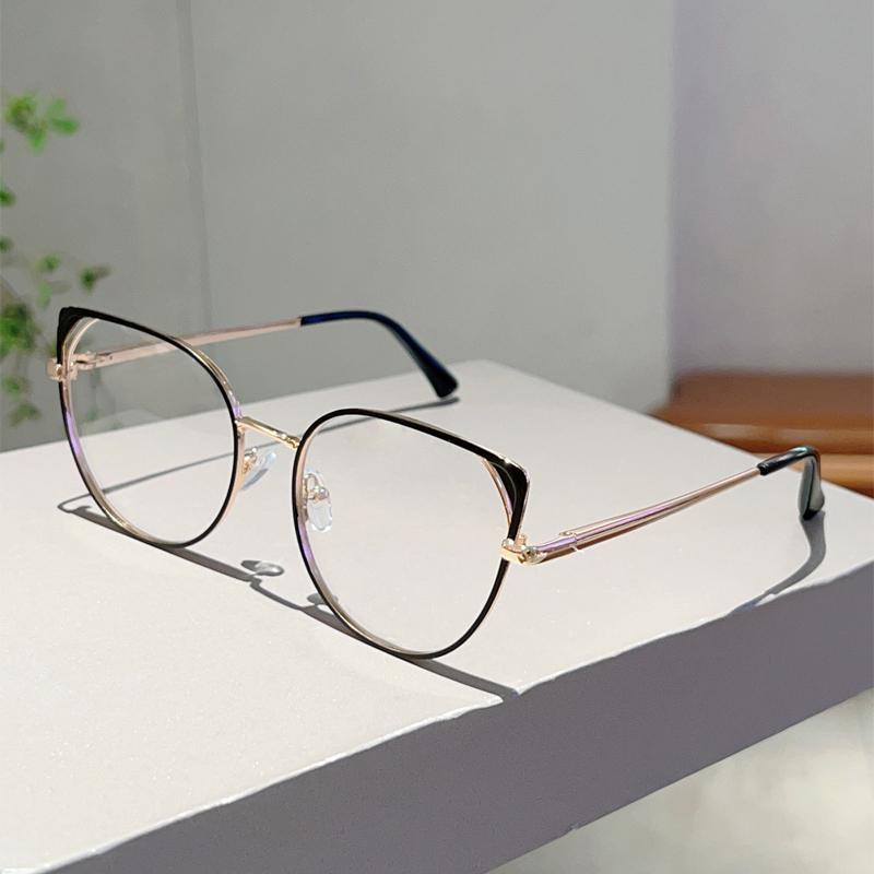 

KAMMPT Vintage Cat Eye Glasses Women Fashion Hollowed Rim Decorative Eyeglasses New Trendy Blue Light Blocking Optical Frames