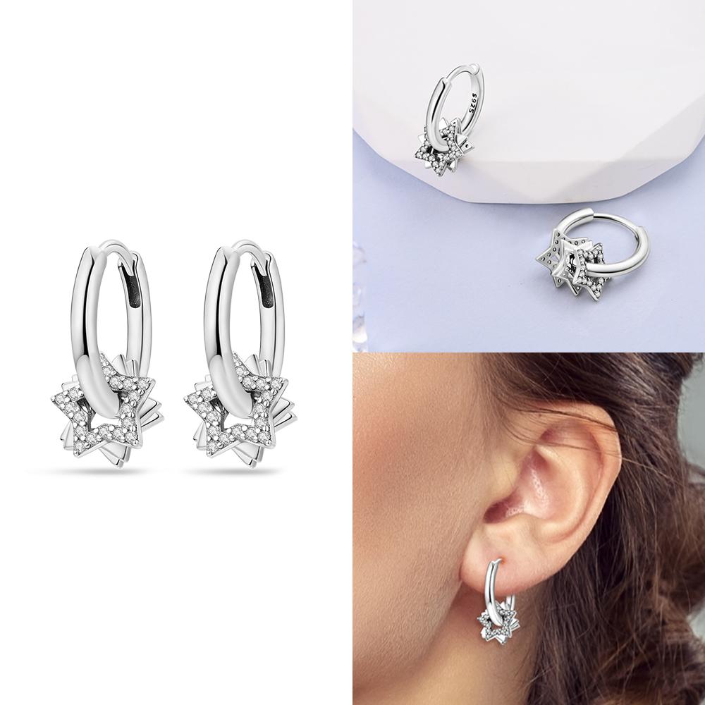 Hoop Earrings 925 Silver Certified Red Bow Heart Zircon Stud Earrings Lady's Anniversary Gift Luxury Jewelry