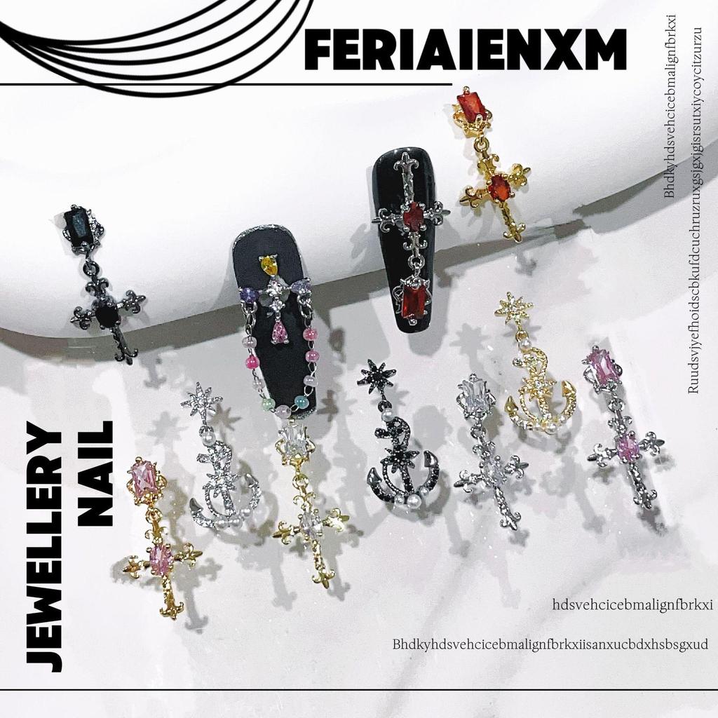 Chrome Hearts Cross Punk Retro Metal 32 DIY Wearable Nail Art Doll Accessories Zircon Manicure Jewelry