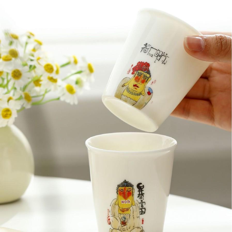 New Chinese Style White Porcelain Cartoon Calligraphy Cola Cup - Small Kung Fu Tea Cup Souvenir