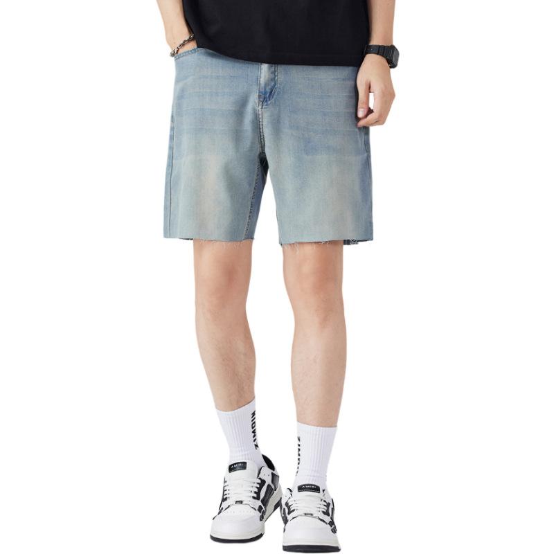 Summer Ultra-thin Tencel Soft Denim Quarter Shorts Men's Loose Straight Casual Elastic Versatile Trendy Shorts