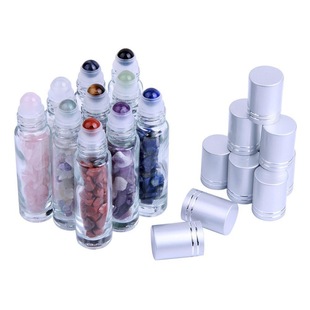 10pcs/set Transparent Glass Essential Oil Gemstone Roller Ball Bottles Perfume Bottle Refillable 10ml