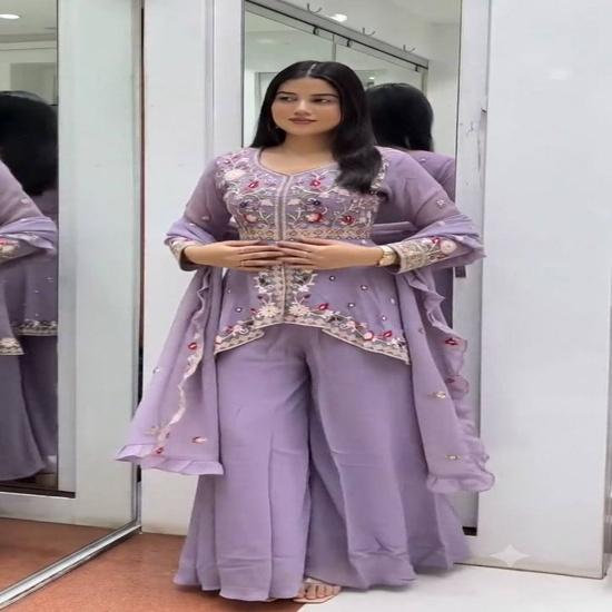 Vibrant Flora Embroidered Peplum & Sharara Suit Set