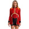 Womens Sparkly Ringmaster Outfit Fringed Epaulet Bodysuit for Carnival Performances Themed Parties