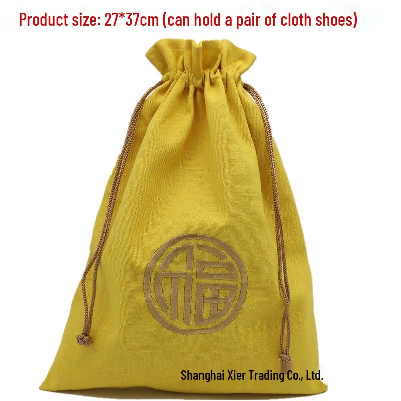 "Extra Large Embroidered Linen Drawstring Bag for Storage and Gifting"