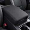 Black PVC Leather Armrest Lid Cover for 2007-2017 Center Consoles, Contoured Vehicle Cover with Rounded Panels and Visible Stitched Seams