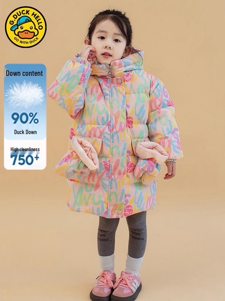 Mittellange Winter Daunenjacke mit kleiner gelber Ente für Jungen & Mädchen - Stilvoll und warm für Babys und Kleinkinder