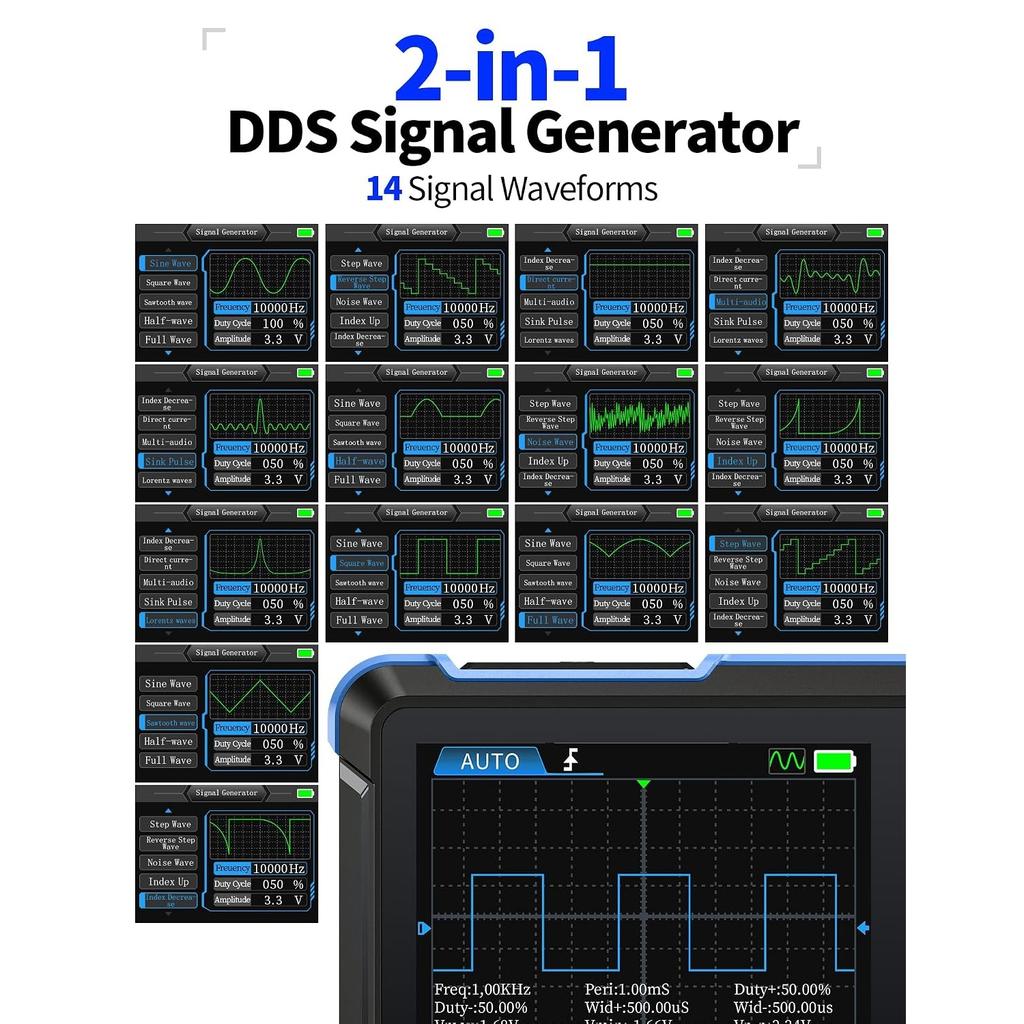DSO153 Oscyloskop ręczny 2 w 1 / Generator sygnału DDS, Cyfrowy przenośny oscyloskop samochodowy z ekranem TFT 2,8 cala, Pasmo 1 MHz