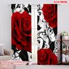 2 st 2D plattryck Gardiner Röda Rosor Svarta Virvlar Blommig Digitaltryckt Polyestergardiner Säsongens Fest & Helgdekoration