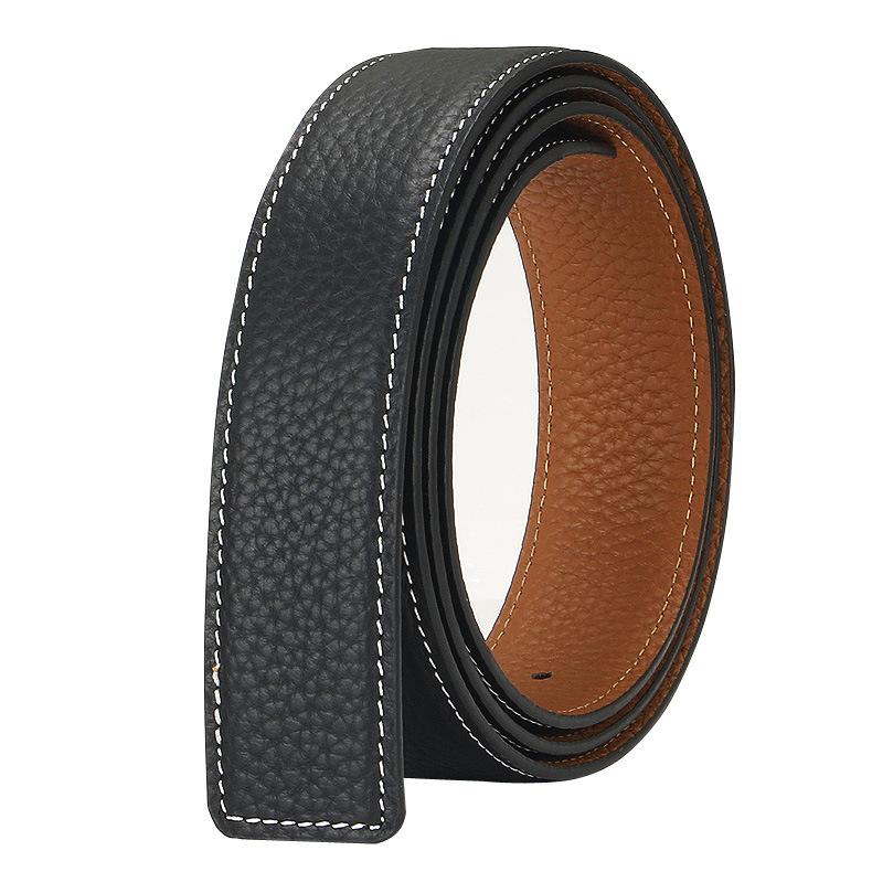 

Двусторонняя полоса ремня из лицевой кожи с узором личи, мужской корпус ремня с пряжкой-штифтом, коровья кожа, белая проволока для автомобиля 110-130CM