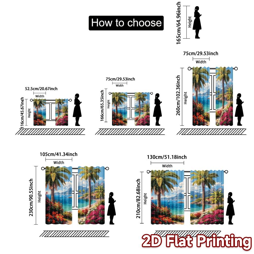 Set Of 2 Flat Printing Curtains Without Rod Tropical Escape Semi Outdoor Decorations Modern Sheer Made Polyester