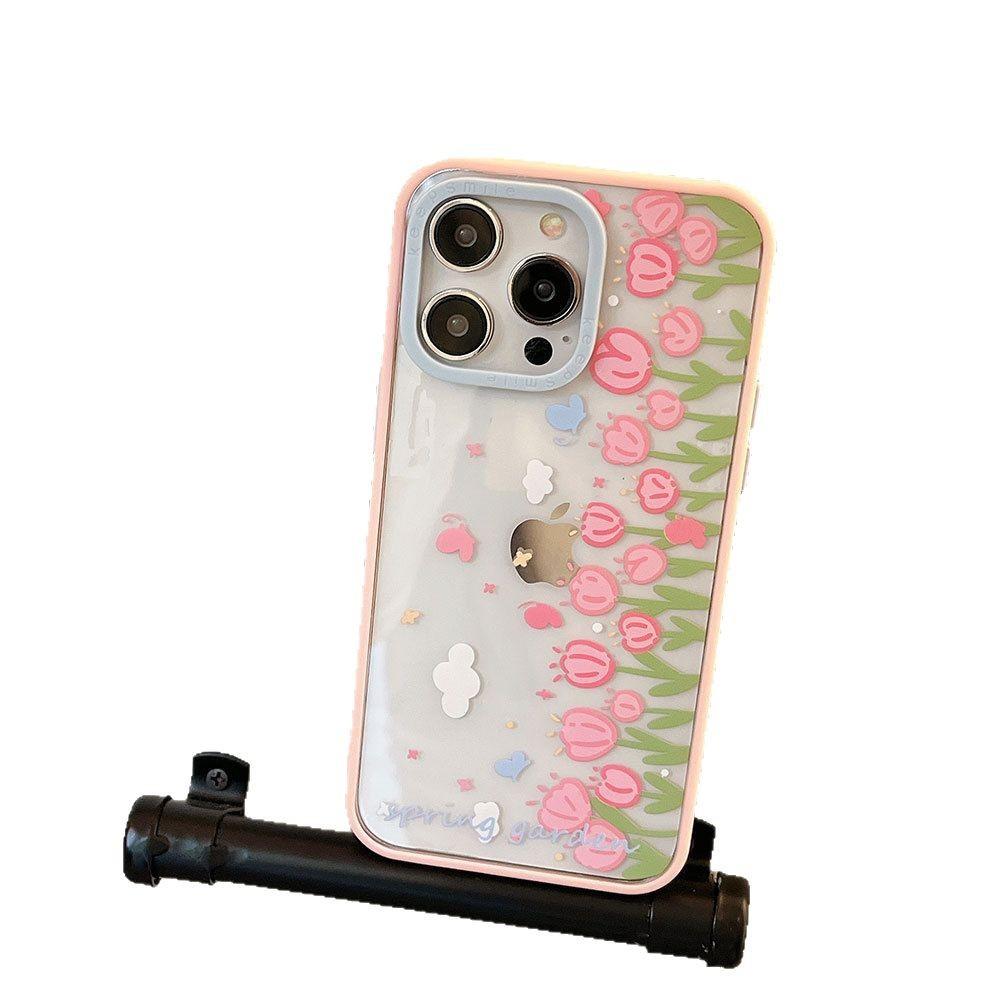 New Full screen Tulips Suitable for Apple 16 Mobile Phone Case Iphone15 Protective Case 14pro Acrylic 13 Women