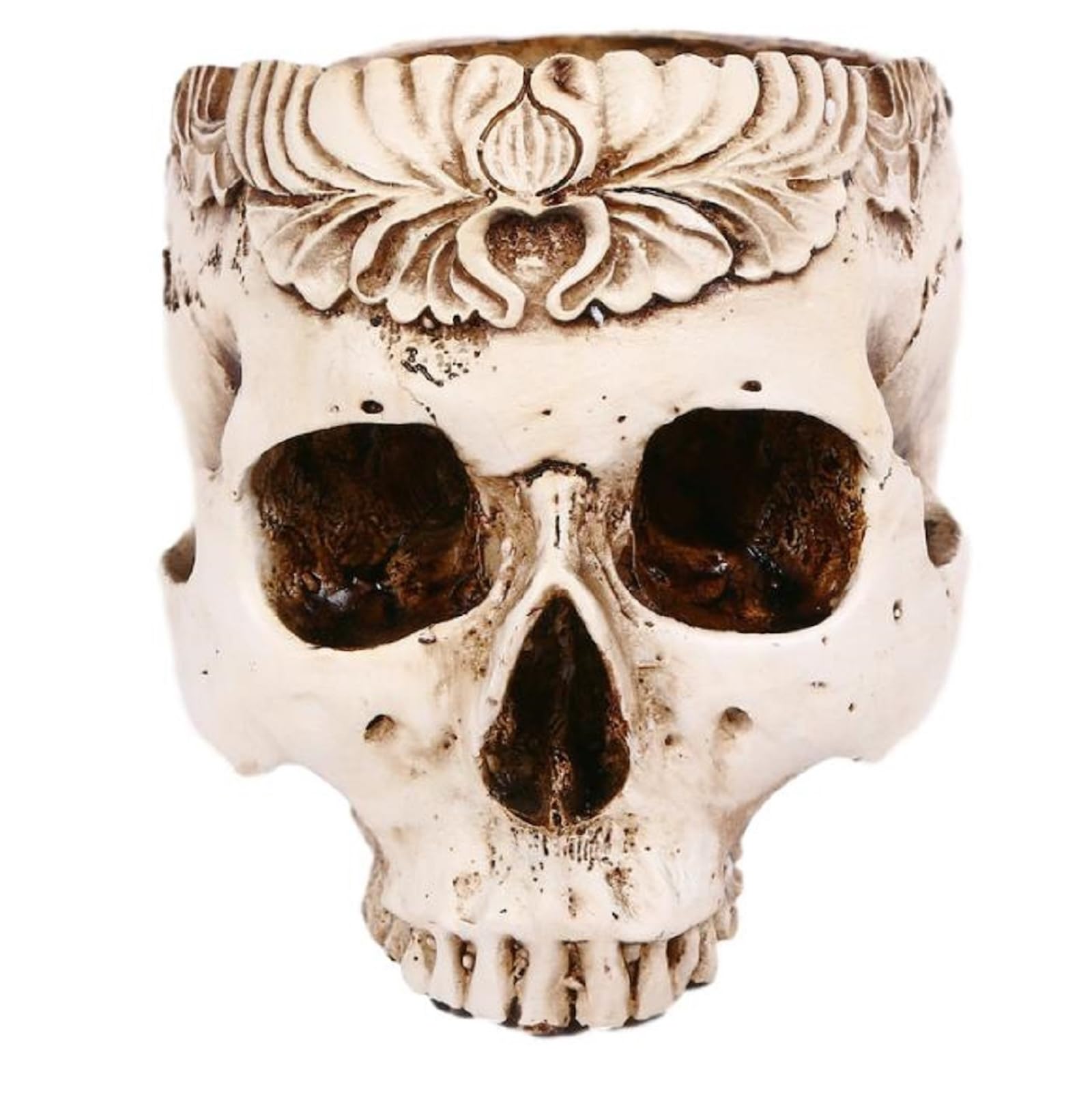 

[Queen-b] Empty Skull Trinket Box, Tabletop, Realistic Skull Skeleton, Stylish and Cute Decor, White Planter, Stand, Pot, Halloween Favors,
