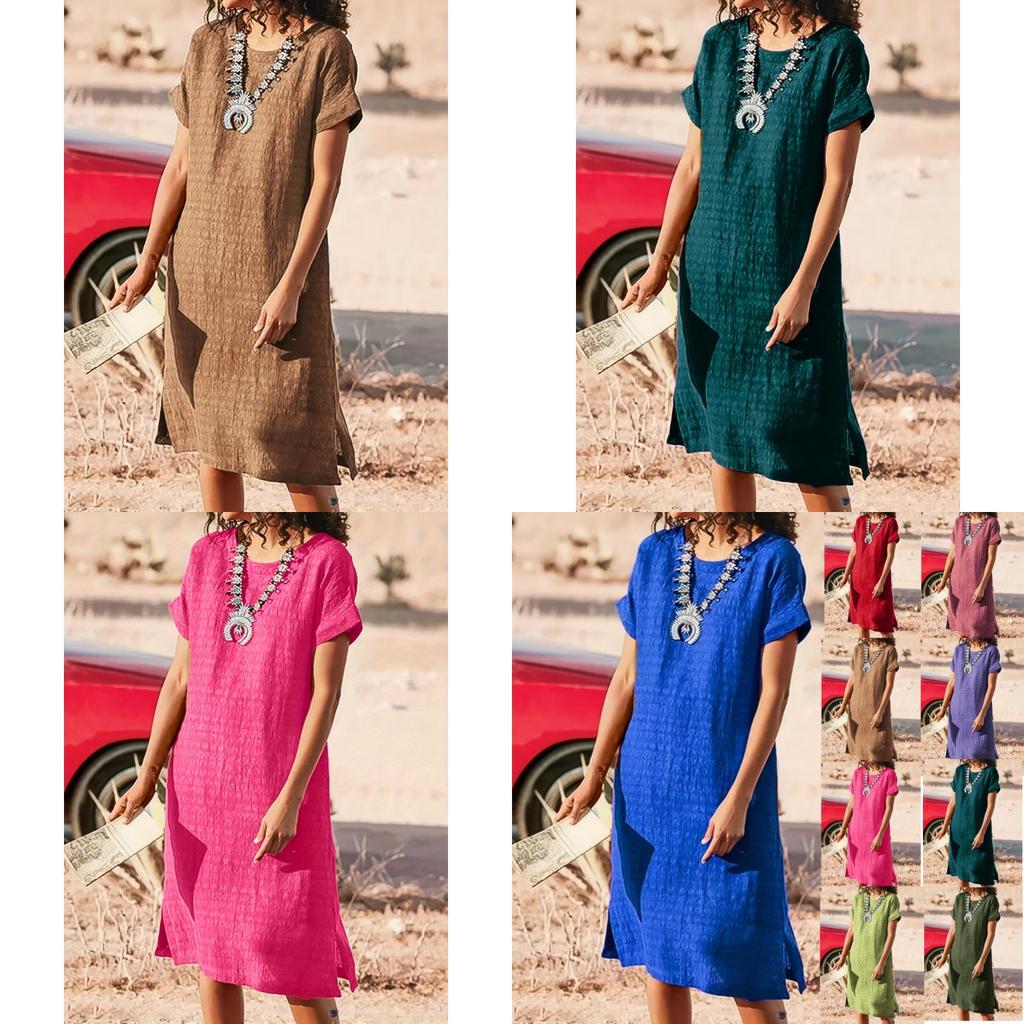 Polyester Solid Color Basic Short Sleeve A Line Dress For Office Women
