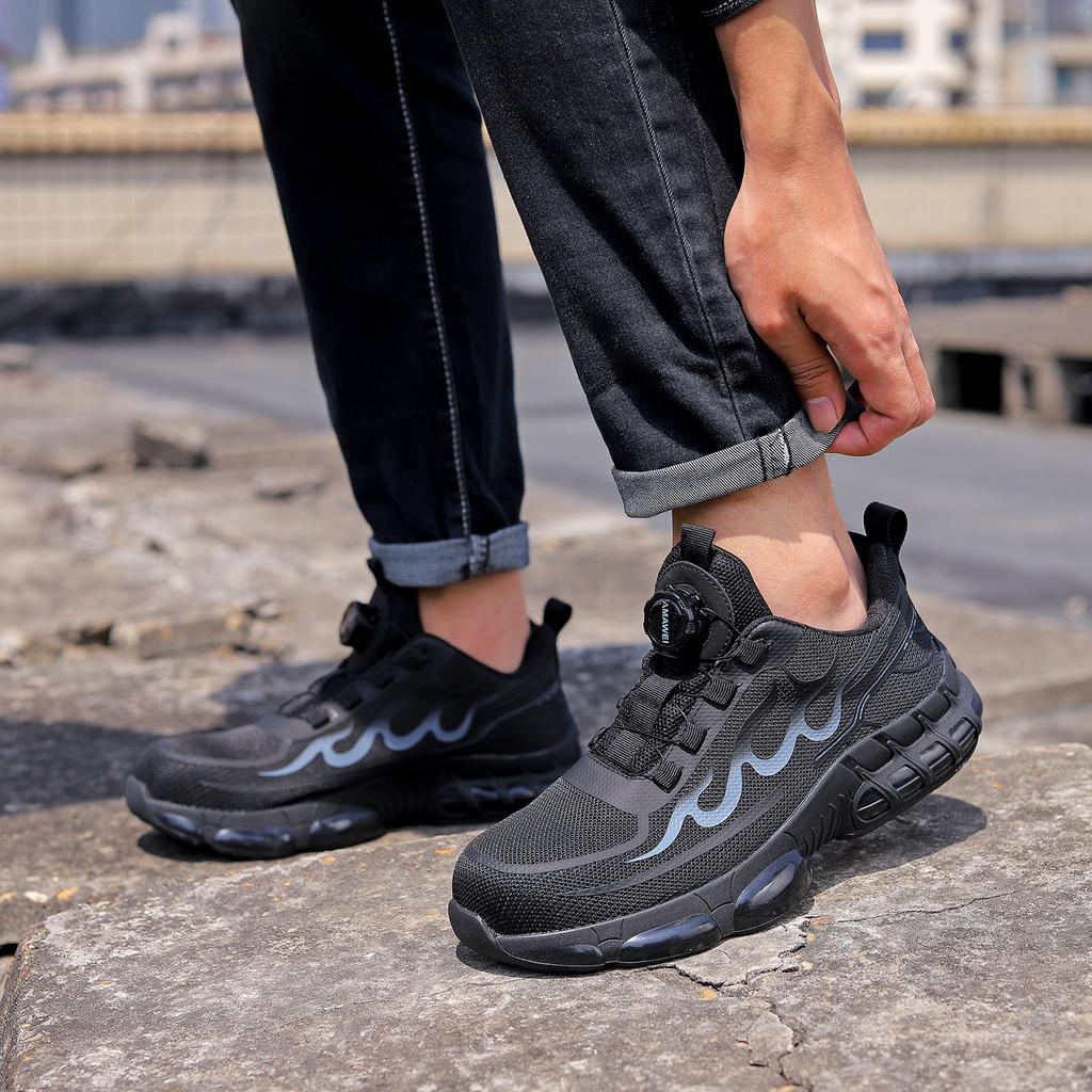 Rotating Button Safety Work Shoes For Men Steel Head Boots Male Indestructible Construction Non Slip Male Soft Work Shoes