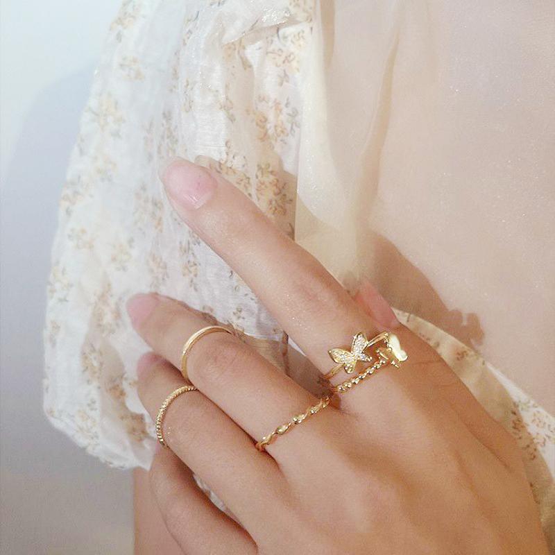 

4Pcs/Lot Plain Crystal Butterfly Ring Set Women Adjustable Index Finger Anneaux Fashion Personality Wedding Party Anillo Gift