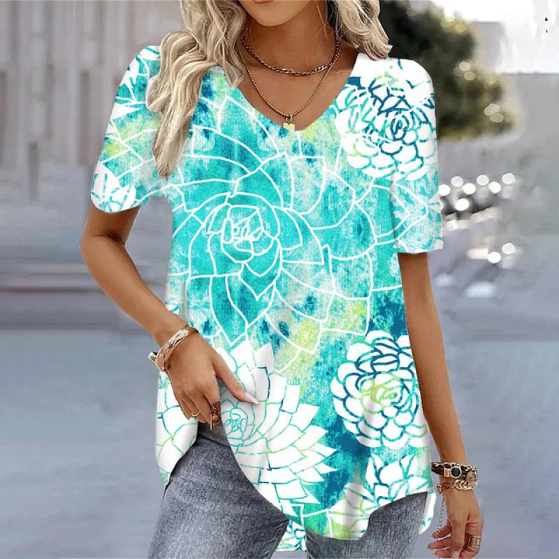 

Модные летние топы с 3D принтом листьев и короткими рукавами, повседневные пуловеры с круглым вырезом, женская одежда, хит продаж, уличная одежда, блузки больших размеров 8XL