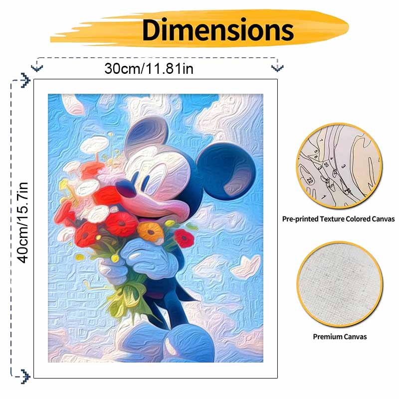 Disney Mickey Holding Flowers Paint By Number Kit Drawing Canvas DIY Picture Home Decor Art Wall Gift Painting Acrylic Pigment Set