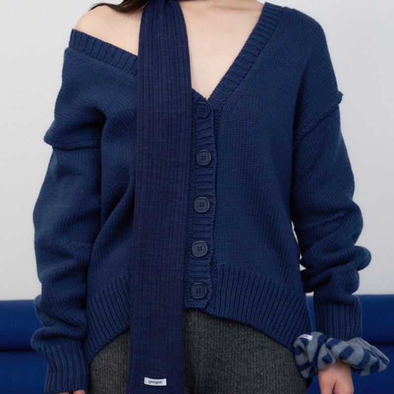geegee ribbed knit long scarf - navy NAVY