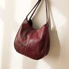 Vintage Solid Color Faux Leather Handbag Women Large Capacity Tote Shoulder Bag