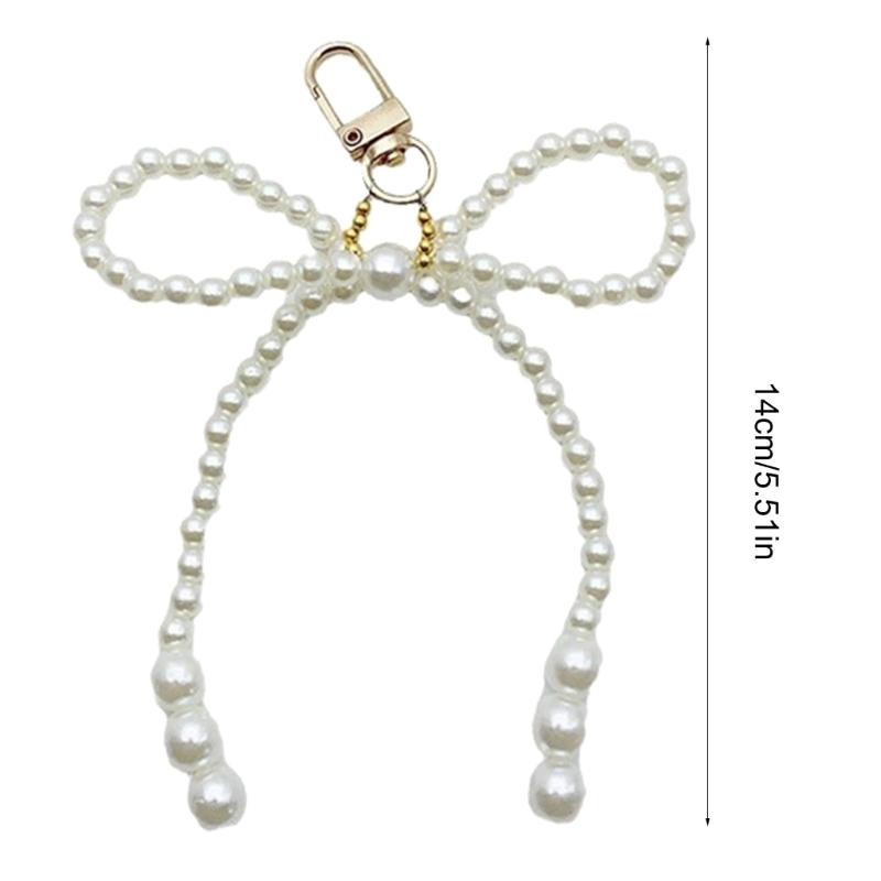 Pearls Beaded Bow Key Chain Pendant Butterfly Knot Key Rings Jewelry for Phones