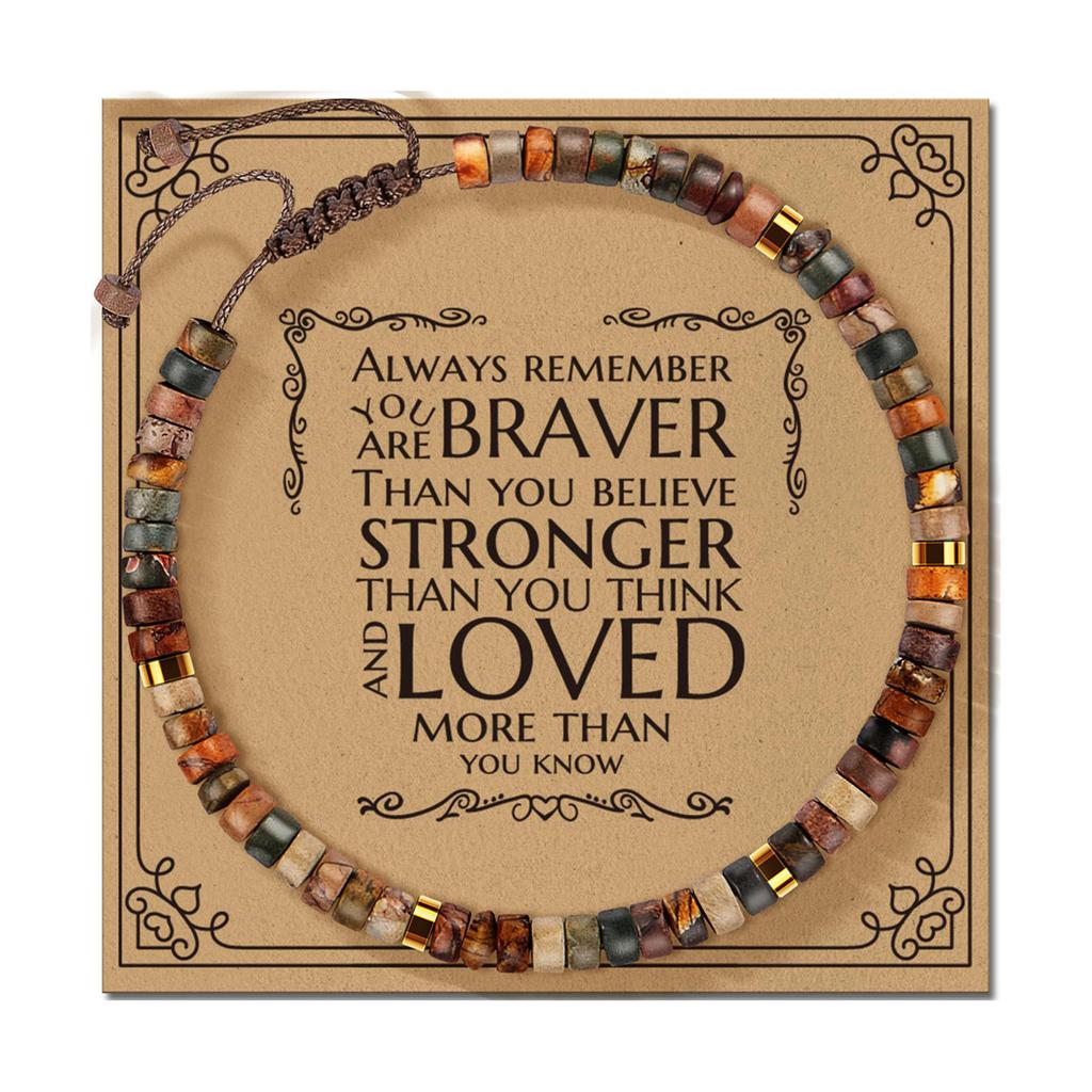 Adjustable Handmade Stone Bracelet Decoration for All Ages Featuring A Blessing Card and Multiple Color Addition