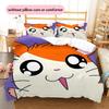Hamtaro Muster Bettwäsche Bettdecke Set Heimdekoration Geschenk (1 Bettbezug + 2 Kissenbezüge (ohne Füllung))