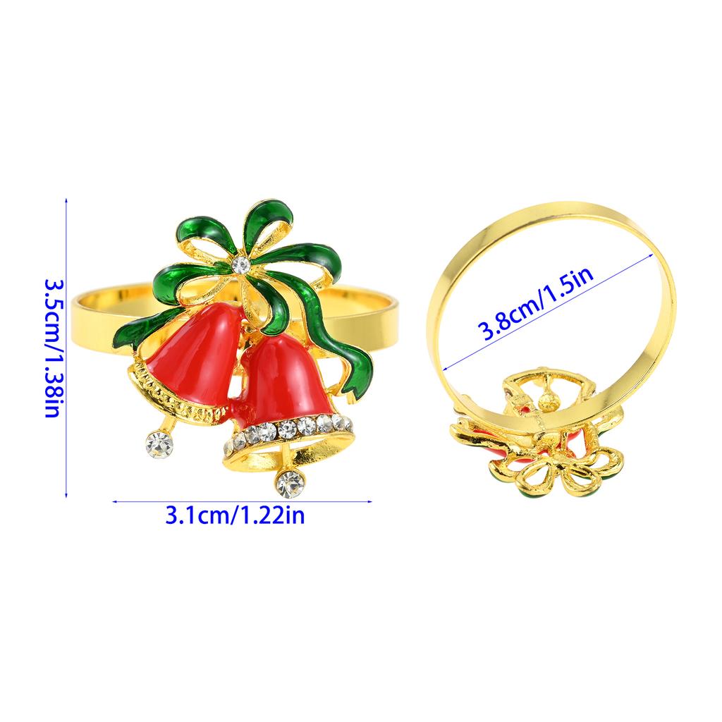 6Pcs/Set Alloy Gold Christmas Napkin Rings Napkin Holder Buckles for Xmas Wedding Thanksgiving Holiday Dinner Party Table Decor