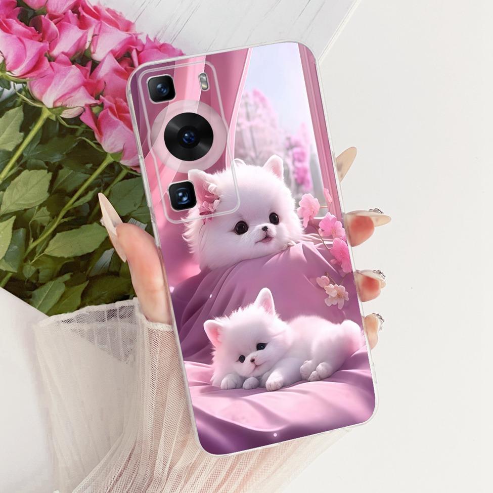 Clear For Huawei P60 Case Cute Cat Fashion Butterfly Funny Painted Casing For Huawei P60 Pro MNA-AL00 MNA-LX9 Cover