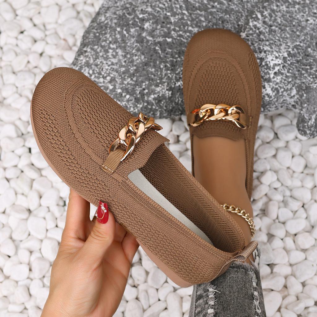 Women Flats Spring 2025 New Large Size Flat Loafers Shoes Women Knitting Slip-on Round Head Breathable Shoes for Women