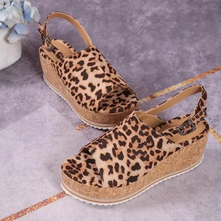 

Fashion Women Leopard Sandals Wedges Shoes Women High Heels Sandals Platform Shoes Casual Wedge Heels Peep Toe Women Retro Sandals2025 36 леопардовый