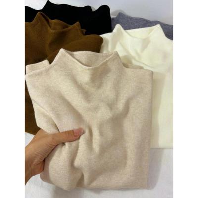 Korean Style Women's Stand-up Collar Knit Sweater - Soft, Long-sleeve, Solid Color for Winter 2025