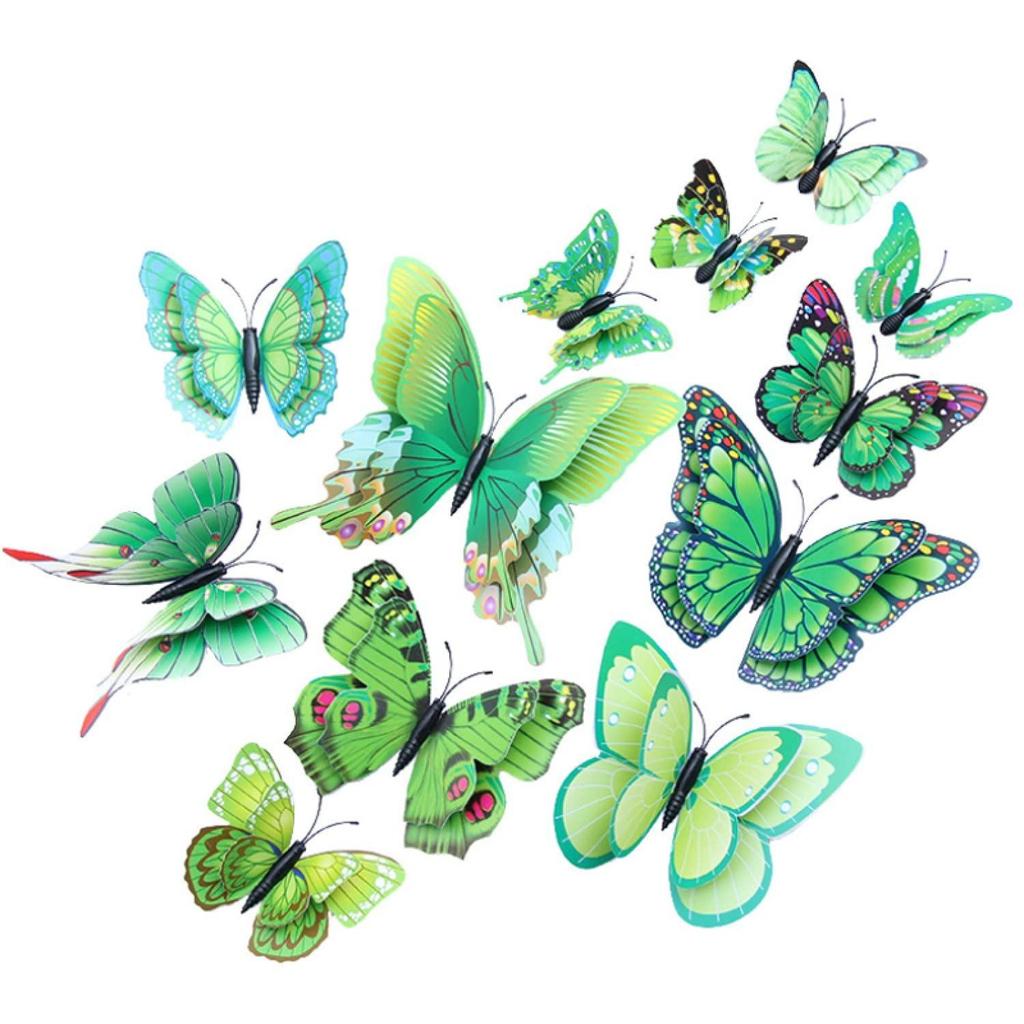 Green 3D Magnet Butterefly Self Adhesive Home Décor Wall Décor Wall Sticker (Set of 12)