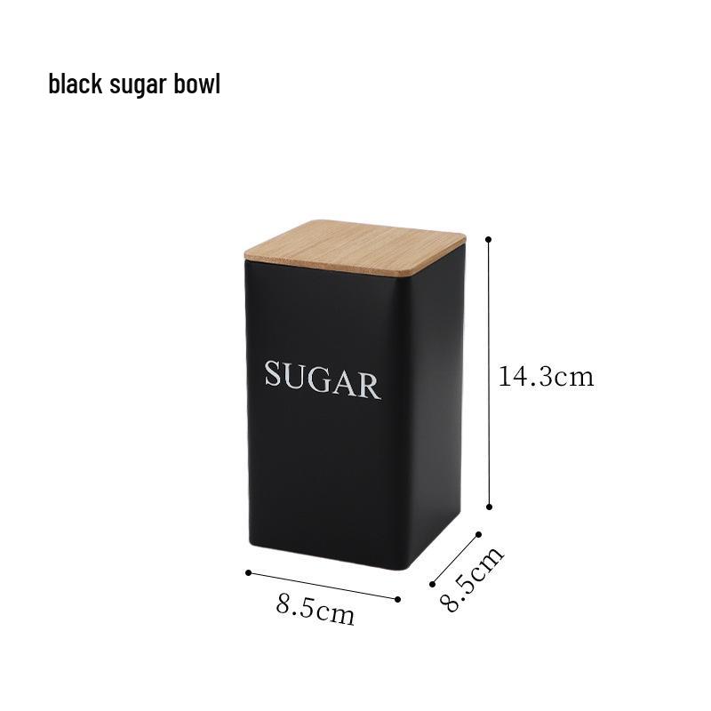 Minimalist Bamboo Lid Wrought Iron Tea Caddy & Glass Storage Jar