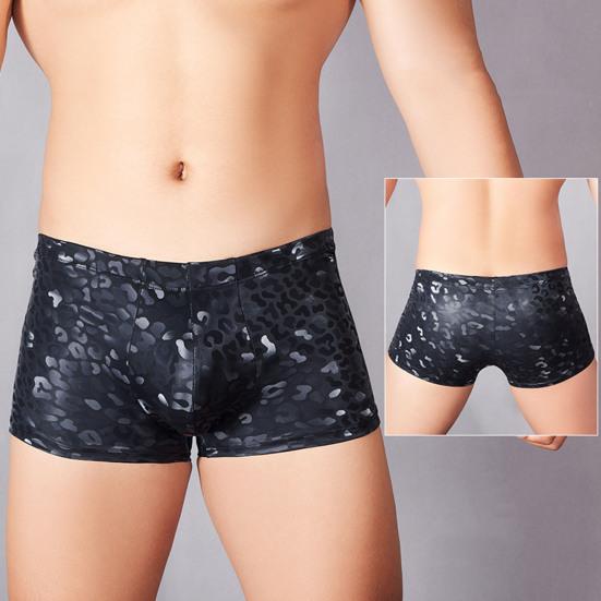 Männer Kunstleder Unterwäsche Mittelhohe 3D U-konvexe Schlange Leopardenmuster Shorts Höschen Dehnbare Skinny Shorts Slips