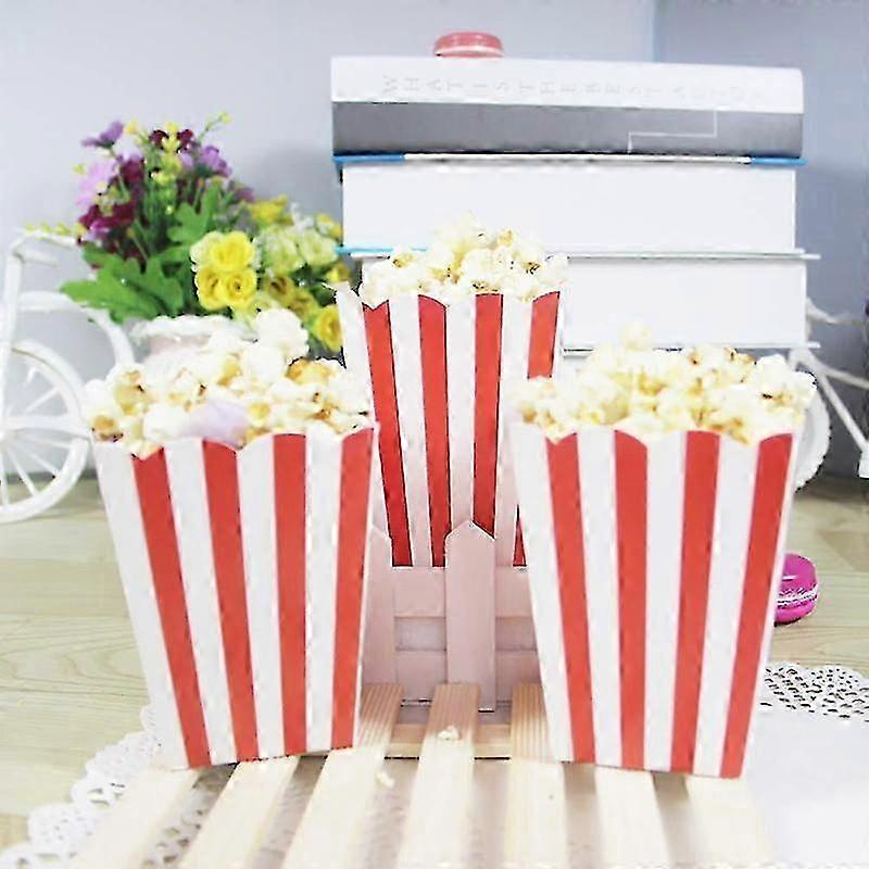 Barsinfi 50-Pack Popcorn Bags with Striped Paper Popcorn Boxes - Cardboard Candy Containers for Parties, Sweets & Kids Use